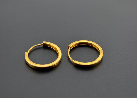 22K Solid Gold Simple Ladies Hoops E760