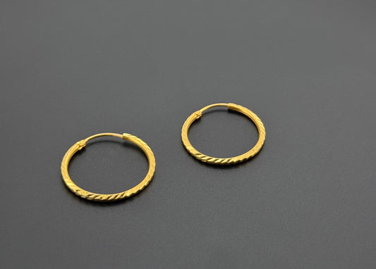 22K Solid Gold Simple Ladies Hoops E762