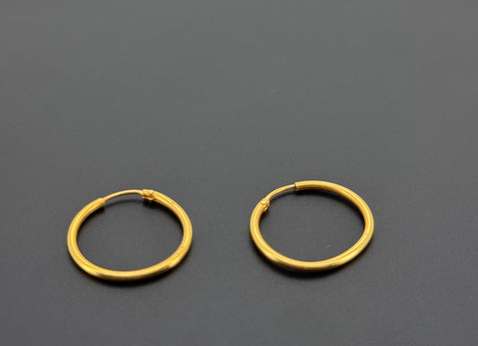 22K Solid Gold Simple Ladies Hoops E764