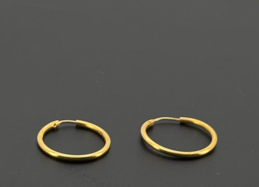 22K Solid Gold Simple Ladies Hoops E810