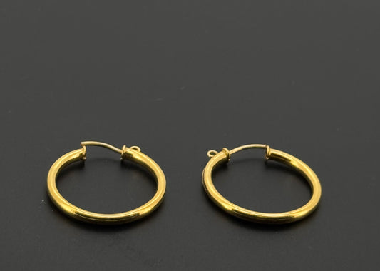 21K Solid Gold Simple Ladies Hoops E824