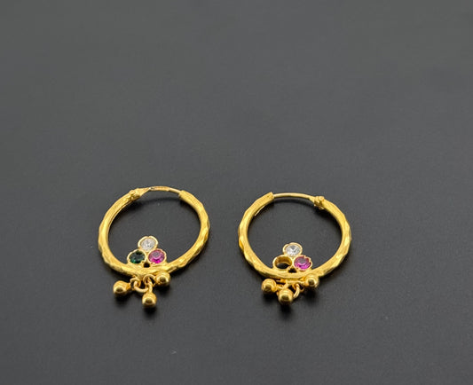 22K Solid Gold Simple Ladies Hoops E830
