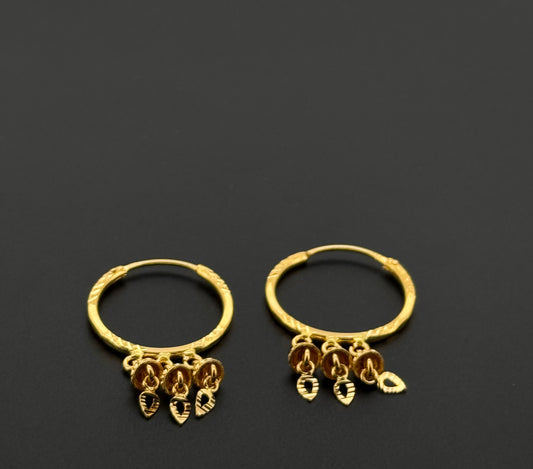 22K Solid Gold Simple Ladies Hoops E856