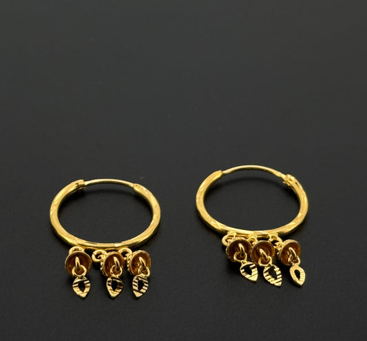 22K Solid Gold Simple Ladies Hoops E857