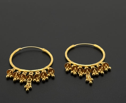 22K Solid Gold Simple Ladies Hoops E858