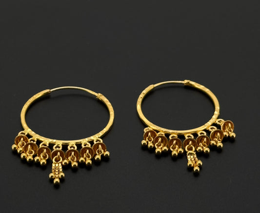 22K Solid Gold Simple Ladies Hoops E862