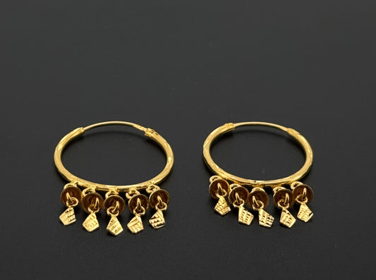 22K Solid Gold Simple Ladies Hoops E865