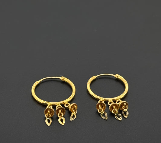 22K Solid Gold Simple Ladies Hoops E866