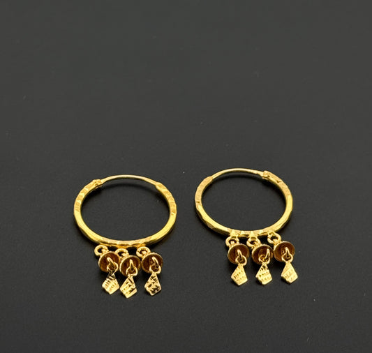 22K Solid Gold Simple Ladies Hoops E871