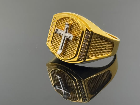 22k Elegant Men Christian Cross Ring gr1366