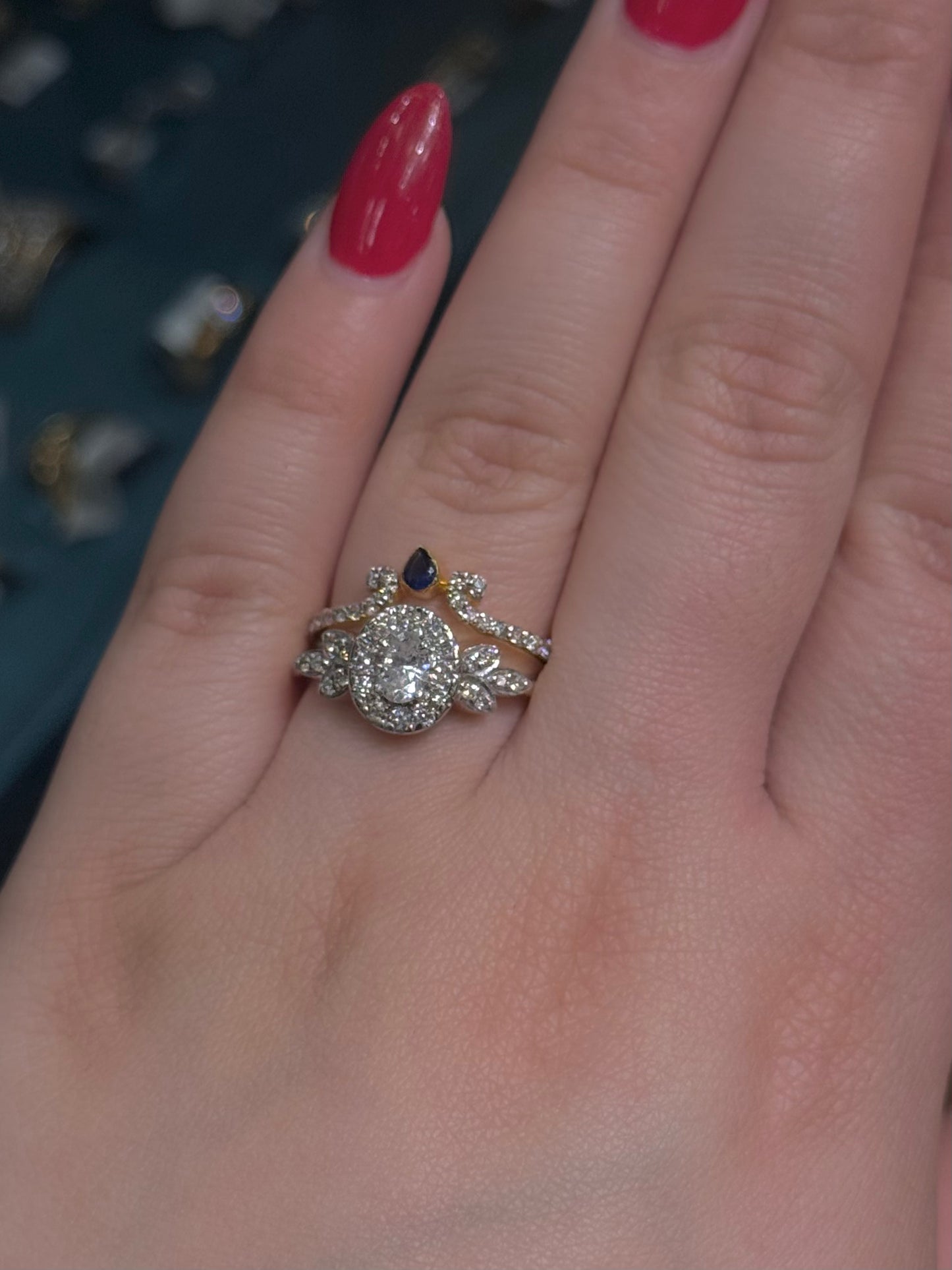 Natural Diamond Ring with Blue Sapphire DR168