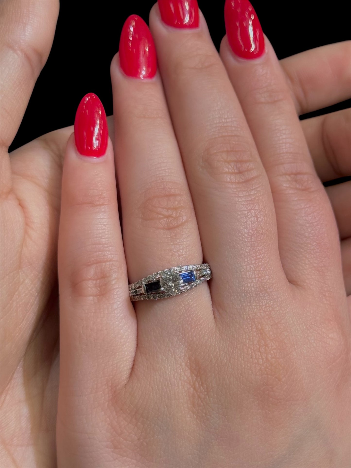 Natural Diamond Ring with Blue Sapphire DR102
