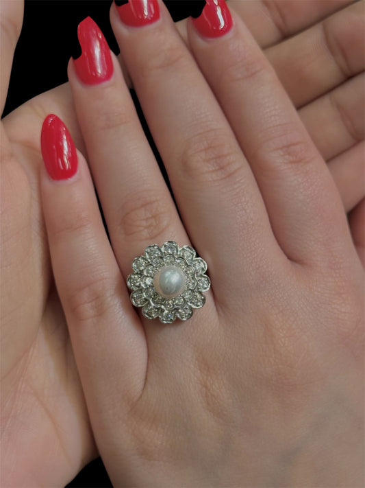 Natural Diamond Ring with Pearl DR132