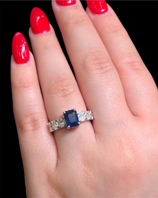 Natural Diamond Ring With Blue Sapphire DR107
