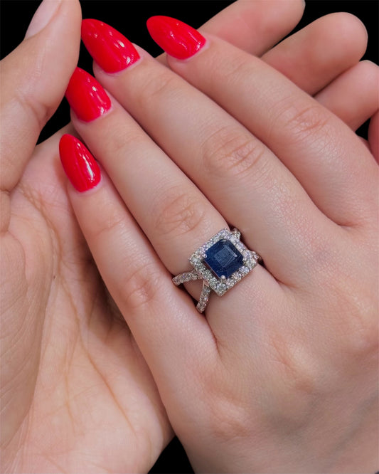 Natural Diamond Ring with Blue Sapphire DR103