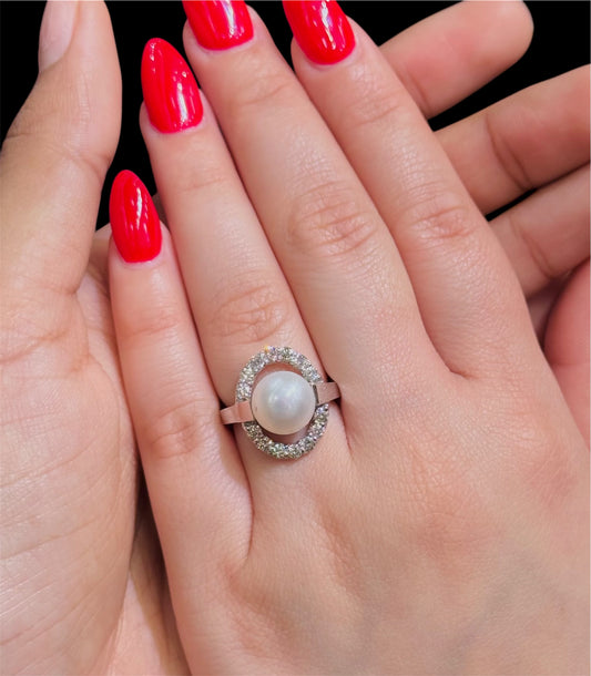 Natural Diamond Ring with Pearl DR134