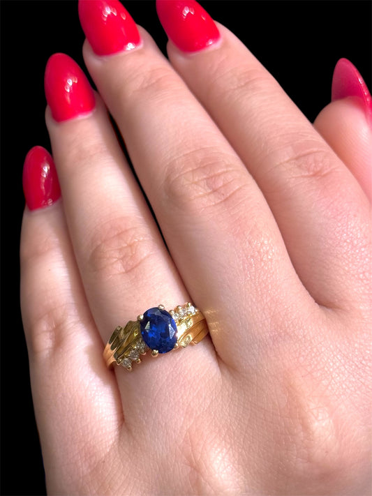 Natural Diamond Ring with Blue Sapphire DR105