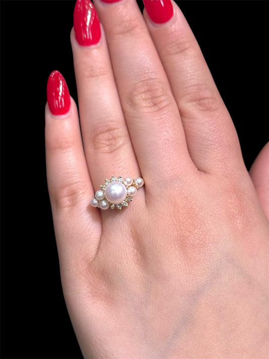 Natural Diamond Ring with Pearl DR129