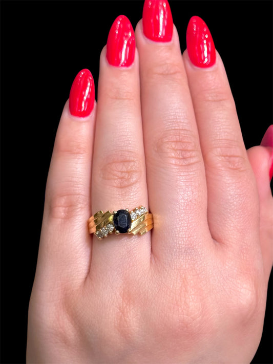 Natural Diamond Ring with Blue Sapphire DR104