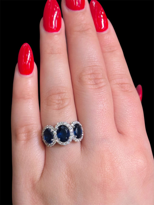 Natural Diamond Ring with Blue Sapphire DR100