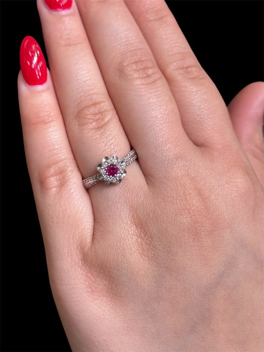 Natural Diamond Cluster Ruby Ring DR494