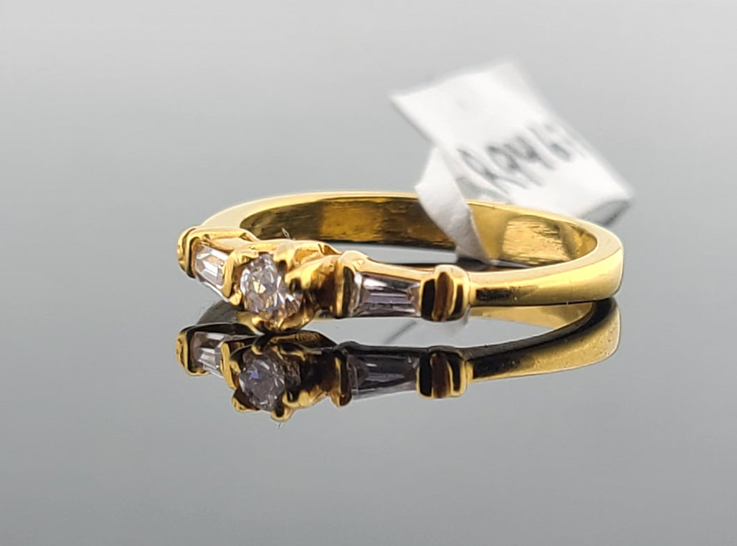 22K Solid Gold Simple Zircon Ring R9467 - Royal Dubai Jewellers
