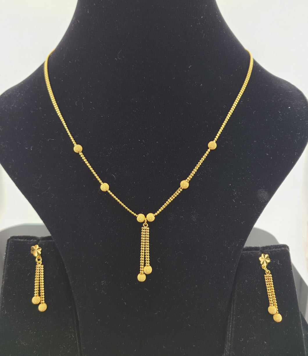 22K Solid Gold Designer Dangling Necklace Set LS1704 - Royal Dubai Jewellers