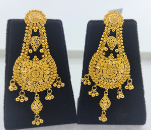 22K Solid Gold Filigree Traditional Long Earrings E22938 - Royal Dubai Jewellers