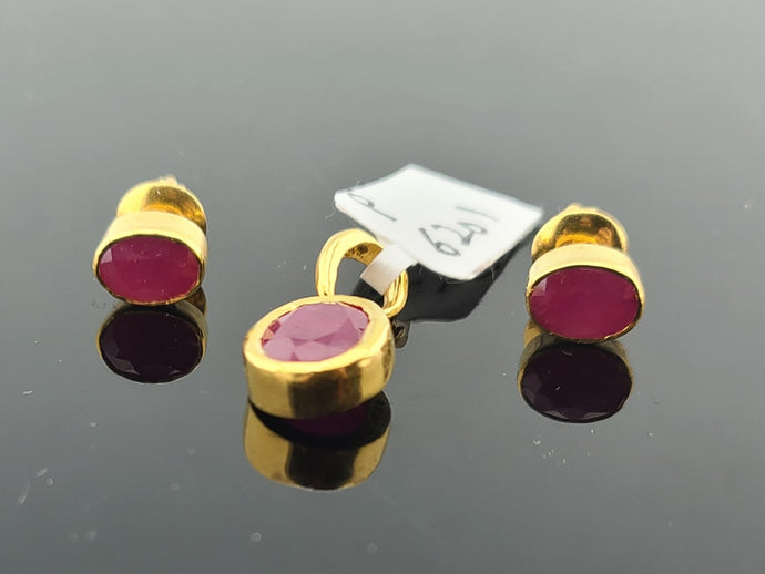 22K Solid Gold Pink Zircon Pendant Set P6201 - Royal Dubai Jewellers