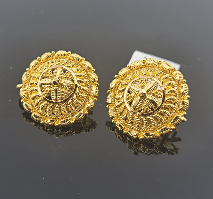 22K Solid Gold Designer Round Studs EE56 - Royal Dubai Jewellers