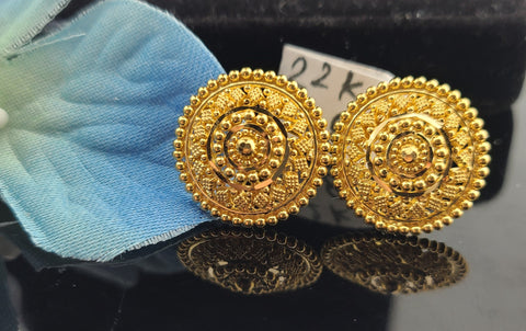 22K Solid Gold Designer Round Studs EE135 - Royal Dubai Jewellers
