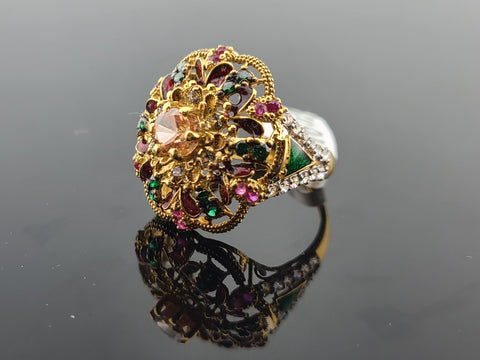 22K Solid Gold Multicolor Zircon Ring R10423 - Royal Dubai Jewellers