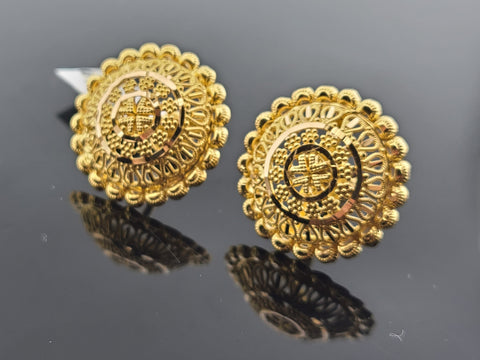 22K Solid Gold Designer Round Studs EE19 - Royal Dubai Jewellers