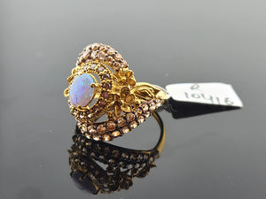 22K Solid Gold Floral Opal Cubic Zirconia Ring R10416 - Royal Dubai Jewellers