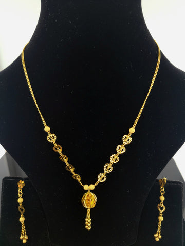 22K Solid Gold Designer Dangling Necklace Set LS1684 - Royal Dubai Jewellers