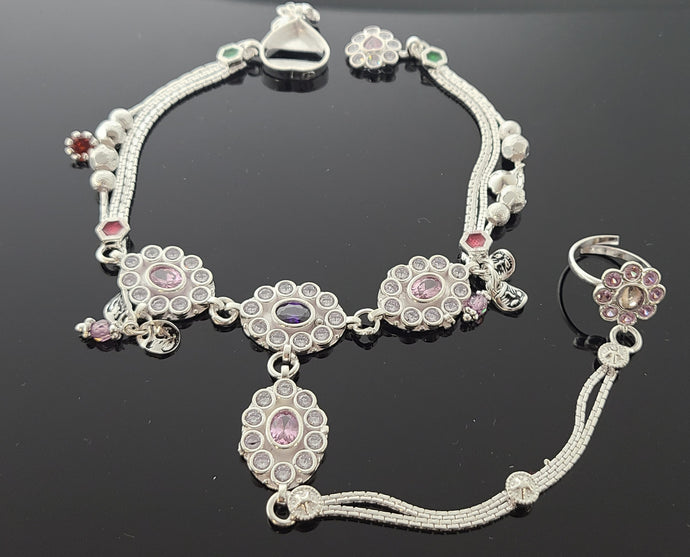 Sterling Silver Traditional Anklets With Zircons SA13 - Royal Dubai Jewellers