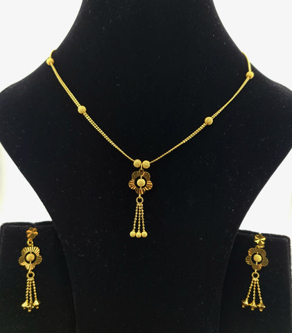 22K Solid Gold Designer Dangling Necklace Set LS1694 - Royal Dubai Jewellers