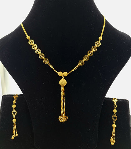 22K Solid Gold Designer Dangling Necklace Set LS1691 - Royal Dubai Jewellers