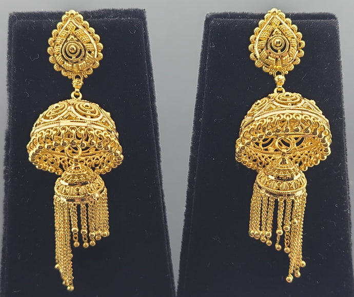 22K Solid Gold Designer Jhumki Long Earrings E2220117 - Royal Dubai Jewellers