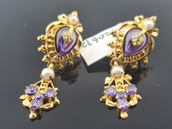 22K Solid Gold Purple Zircon Earrings E2220672 - Royal Dubai Jewellers
