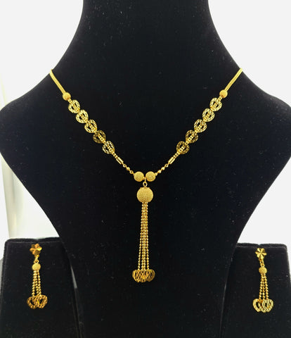 22K Solid Gold Designer Dangling Necklace Set LS1677 - Royal Dubai Jewellers