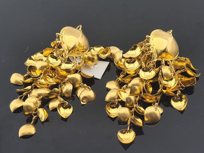 21K Solid Gold Pipal Patti Earrings E10572 - Royal Dubai Jewellers