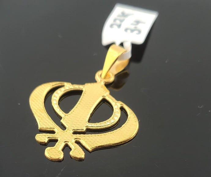 22K Solid Gold Sikh Khanda Pendant P6373 - Royal Dubai Jewellers