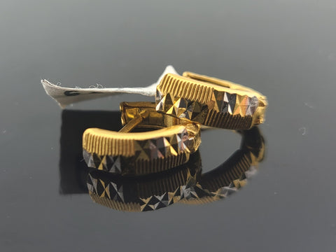 22K Solid Gold Two Tone Designer Hoops E21339 - Royal Dubai Jewellers