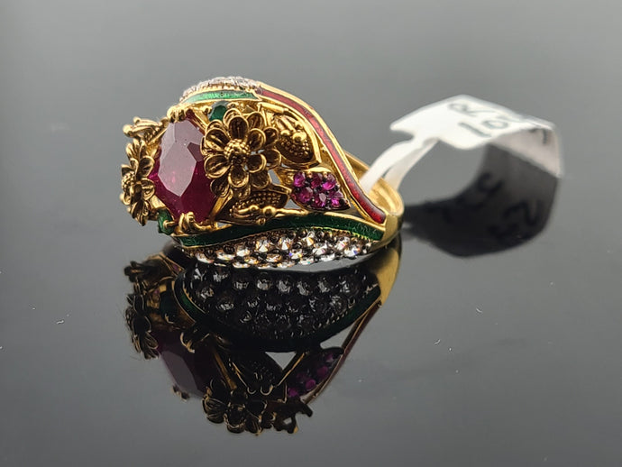 22K Solid Gold Multicolored Rings R10412 - Royal Dubai Jewellers