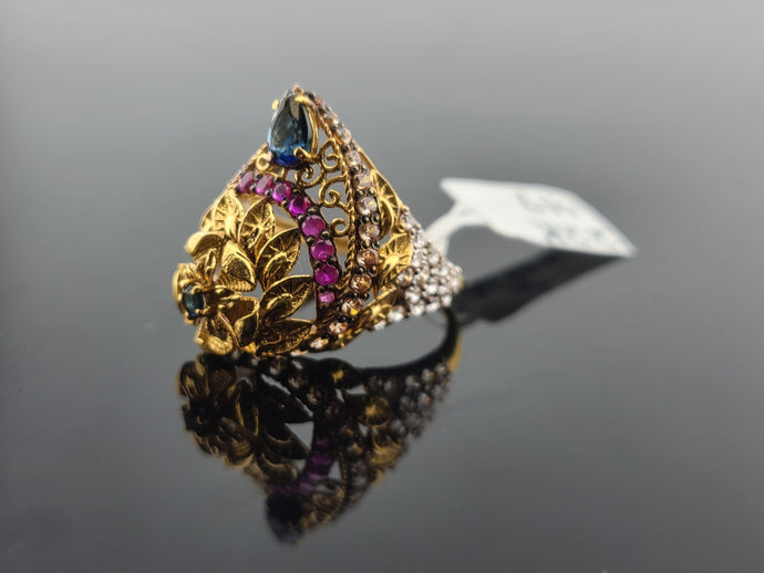 22K Solid Gold Multicolored Rings R10413 - Royal Dubai Jewellers