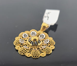 22K Solid Gold Two Tone Floral Pendant P6329 - Royal Dubai Jewellers