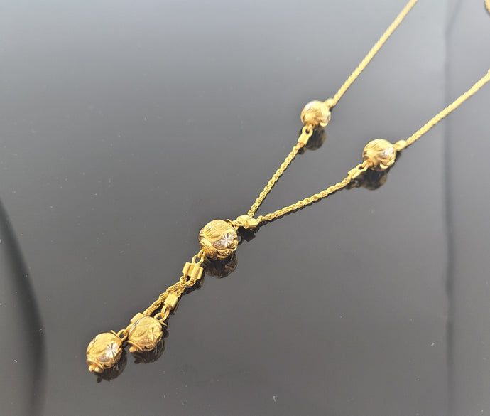 22K Solid Gold Rhodium Beaded Chain C6136 - Royal Dubai Jewellers