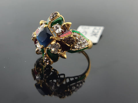 22K Solid Gold Multicolor Zircon Ring R10422 - Royal Dubai Jewellers