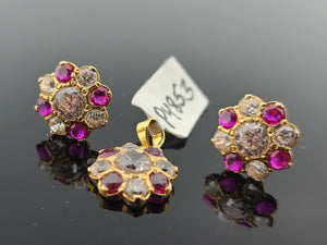 22K Solid Gold Floral Zircon Pendant Set P4853 - Royal Dubai Jewellers